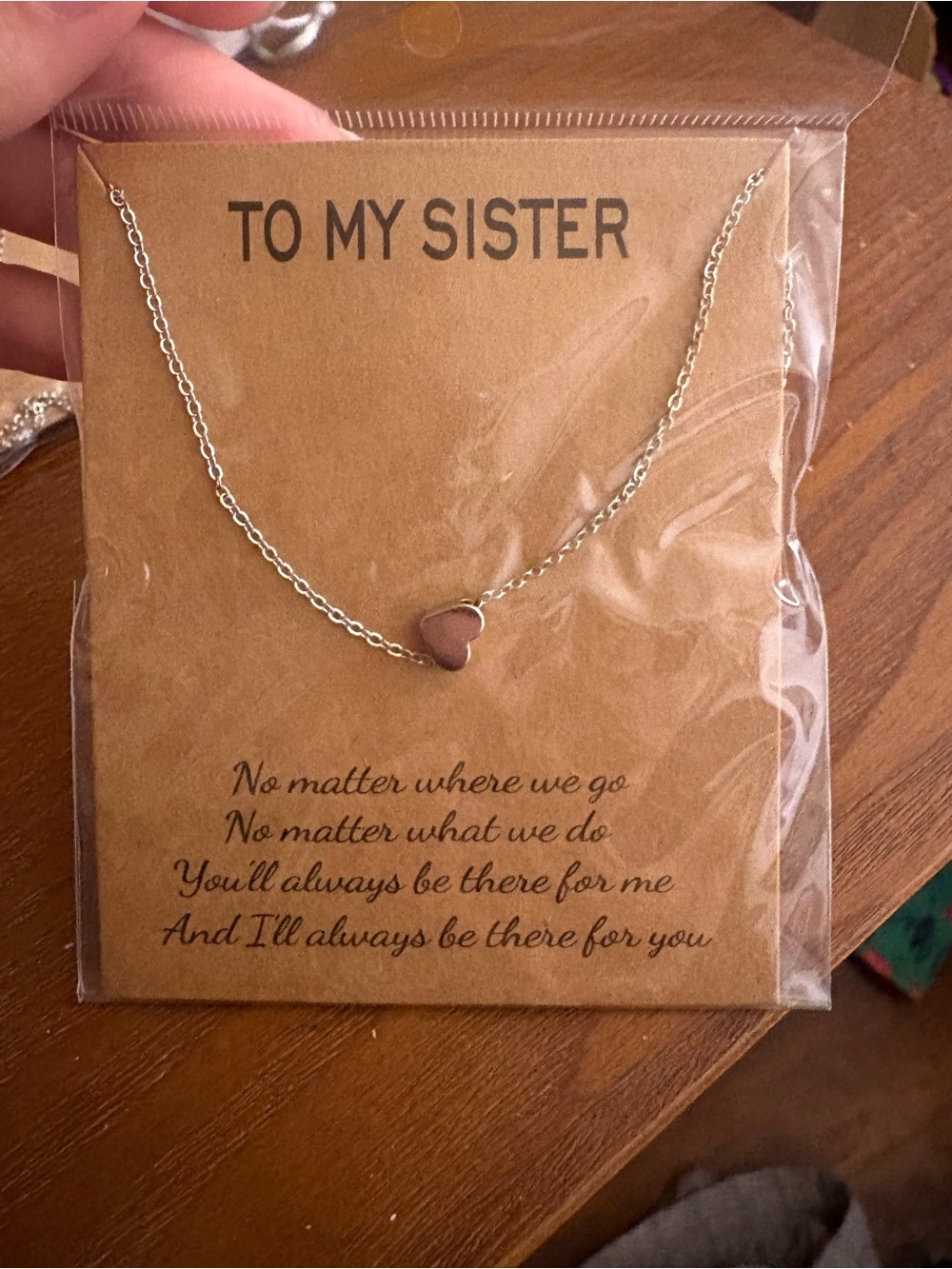 2 Heart Pendant Sister Necklaces - Silver Chain with Pink Heart